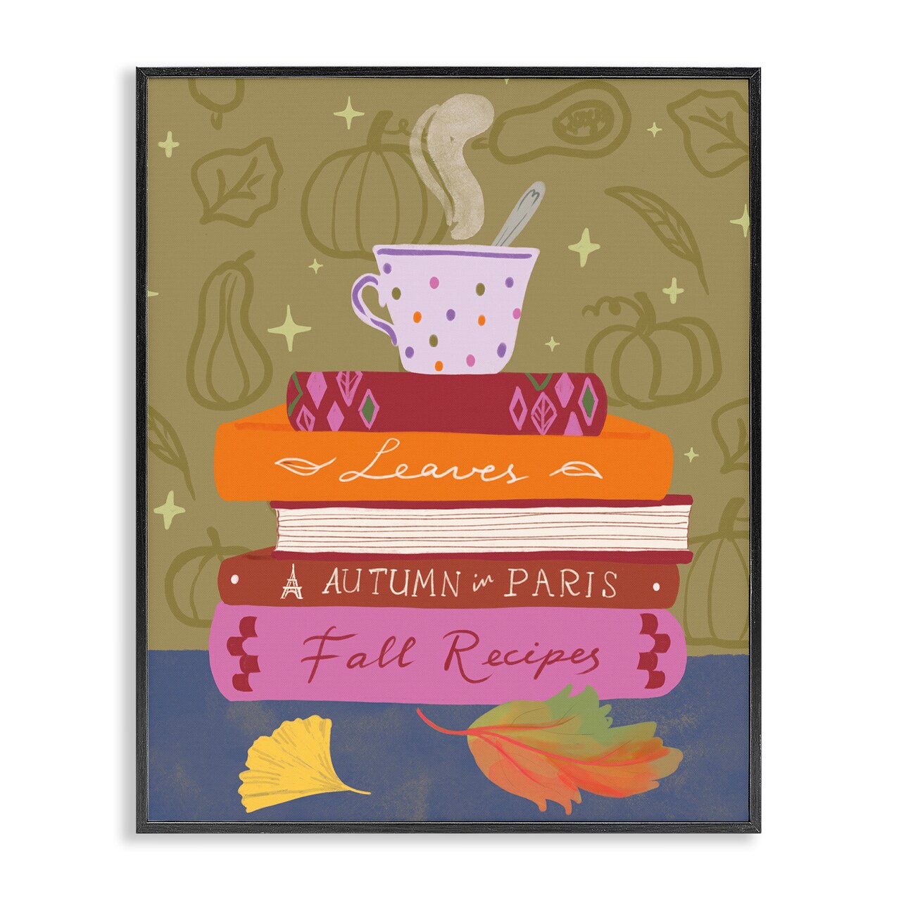 Stupell Industries Autumnal Mug on Bookstack Framed Giclee Wall Art Design by Be Ni La